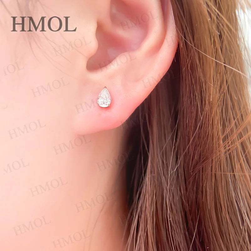 PTX Moissanite Pear Cut Stud Earrings — 925 Sterling Silver Water Drop Design