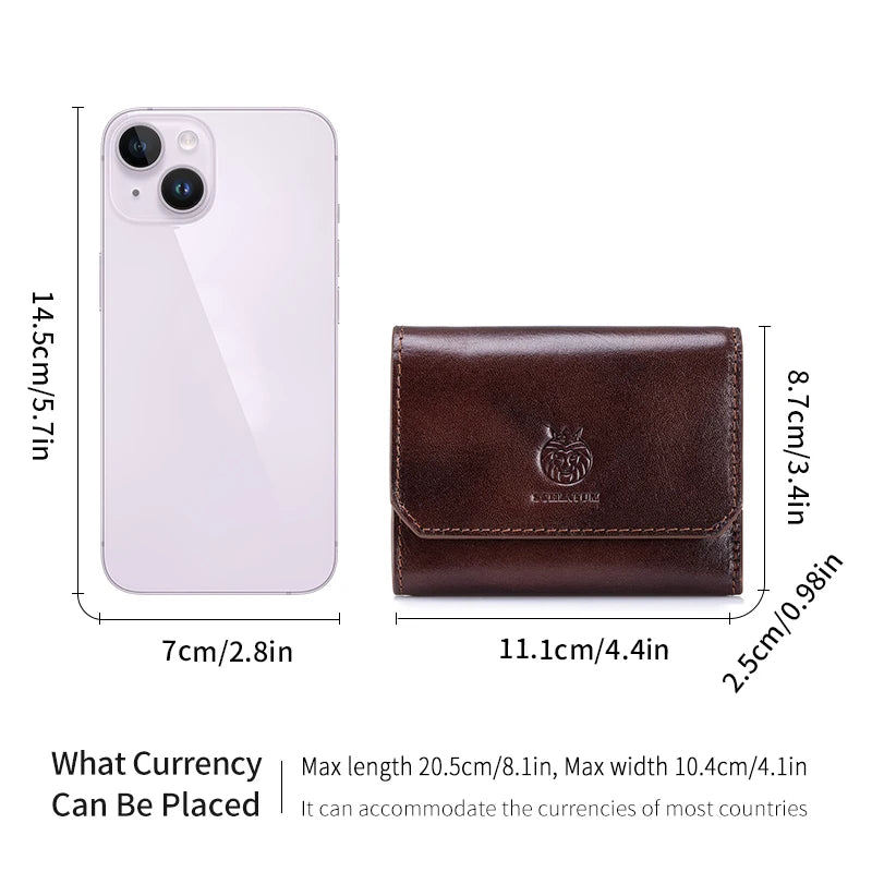 SCHLATUM Genuine Leather Men's Wallet — Minimalist Tri-Fold Design with RFID Protection