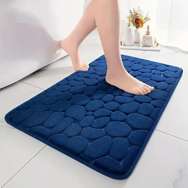 3D Cobblestone Embossed Bath Mat — Non-Slip Absorbent Floor Rug