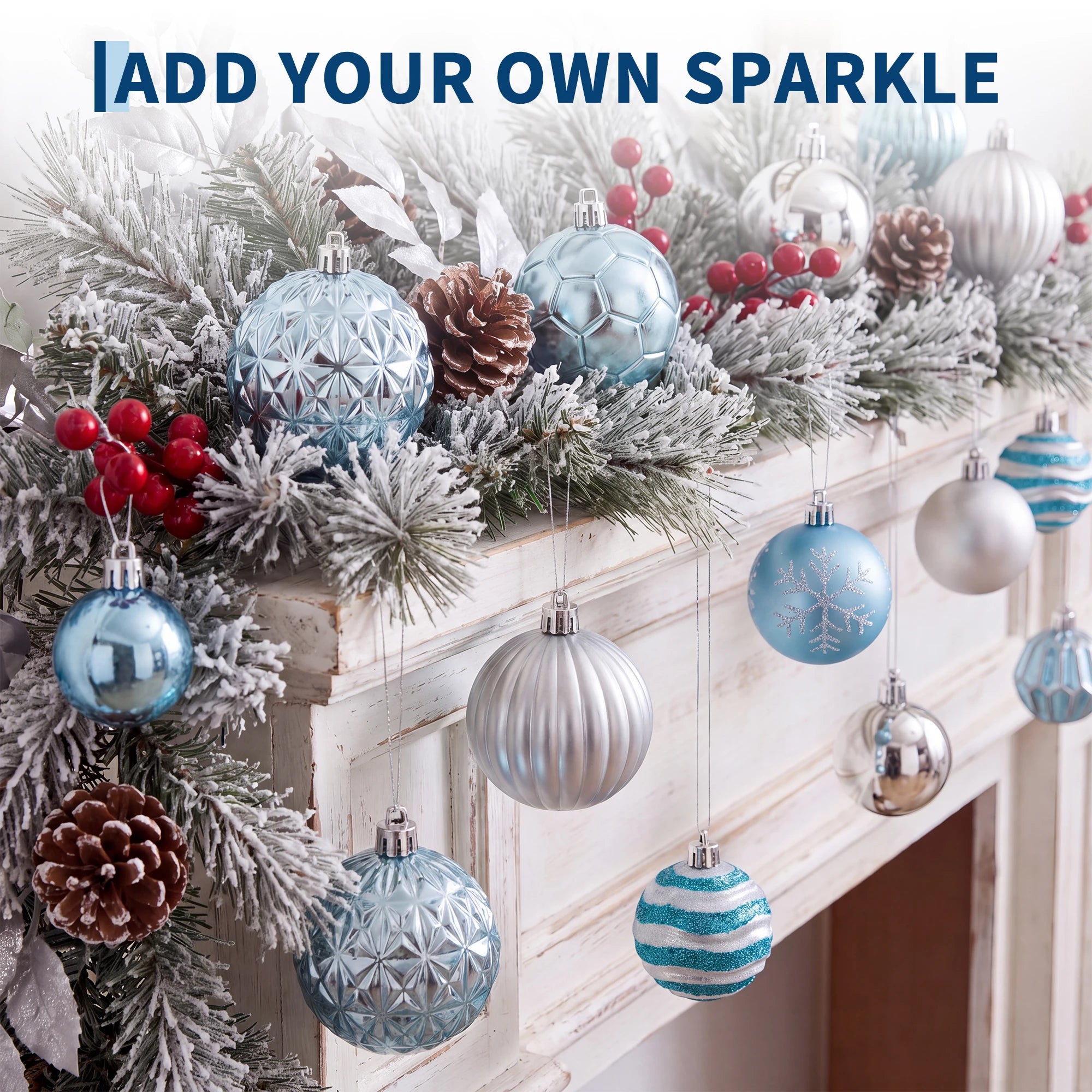 Shatterproof Christmas Ball Ornaments — 12-Piece Light Blue Bauble Set