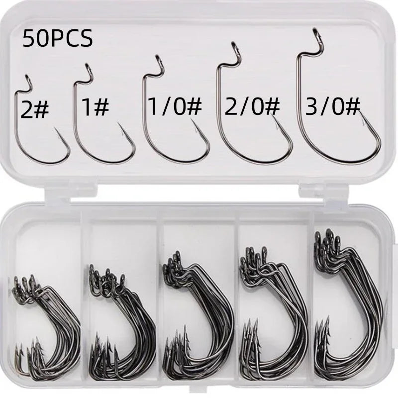High Carbon Steel Crank Fishing Hooks — Wide Gap Offset Set for Soft Worms
