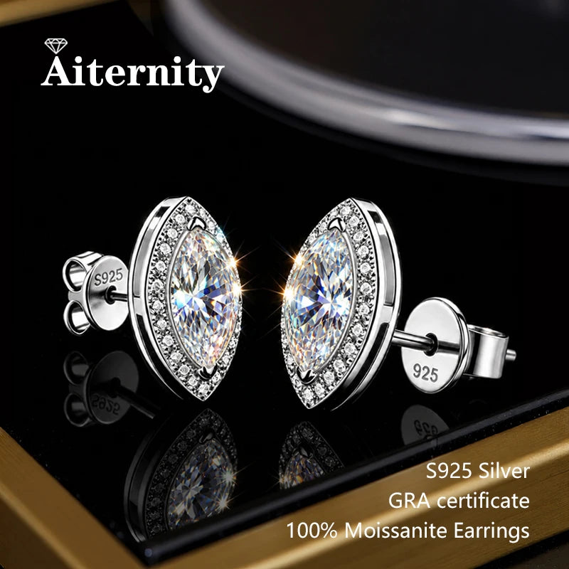 AITERNITY Moissanite Stud Earrings — Elegant S925 Silver Wedding Jewelry