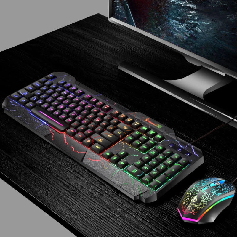 Wired Gaming Keyboard and Mouse Combo — LED Backlit Mechanical Feel Set