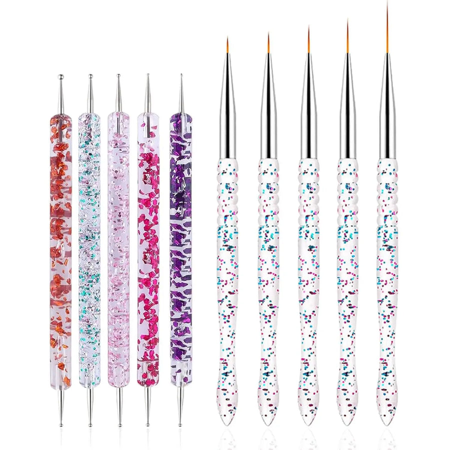 DWLOL Nail Art Tool Kit — 10-Piece Dotting Pens and Liner Brush Set