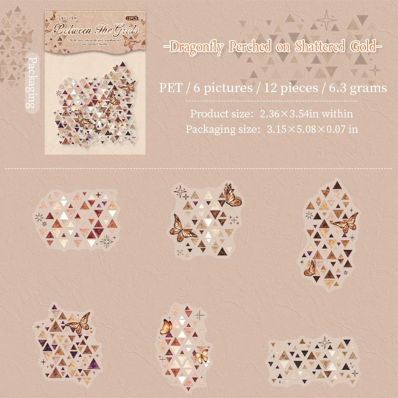 Watercolor Mosaic Grid PET Stickers — Decorative Scrapbooking & Collage Set