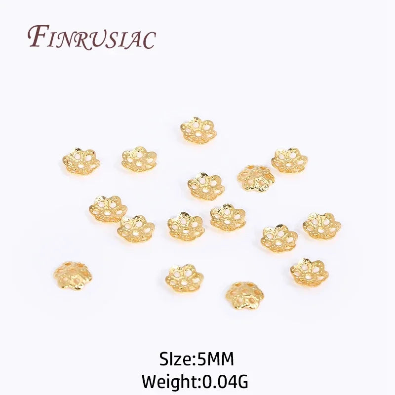 FINRUSIAC Gold Plated Brass Bead Caps — Round Jewelry Findings for DIY Necklaces