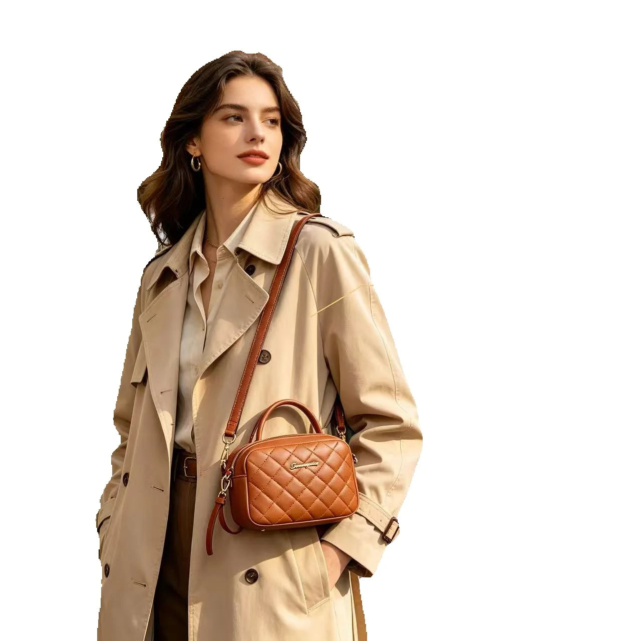 Women's Quilted Square Handbag — Elegant PU Leather Crossbody Purse