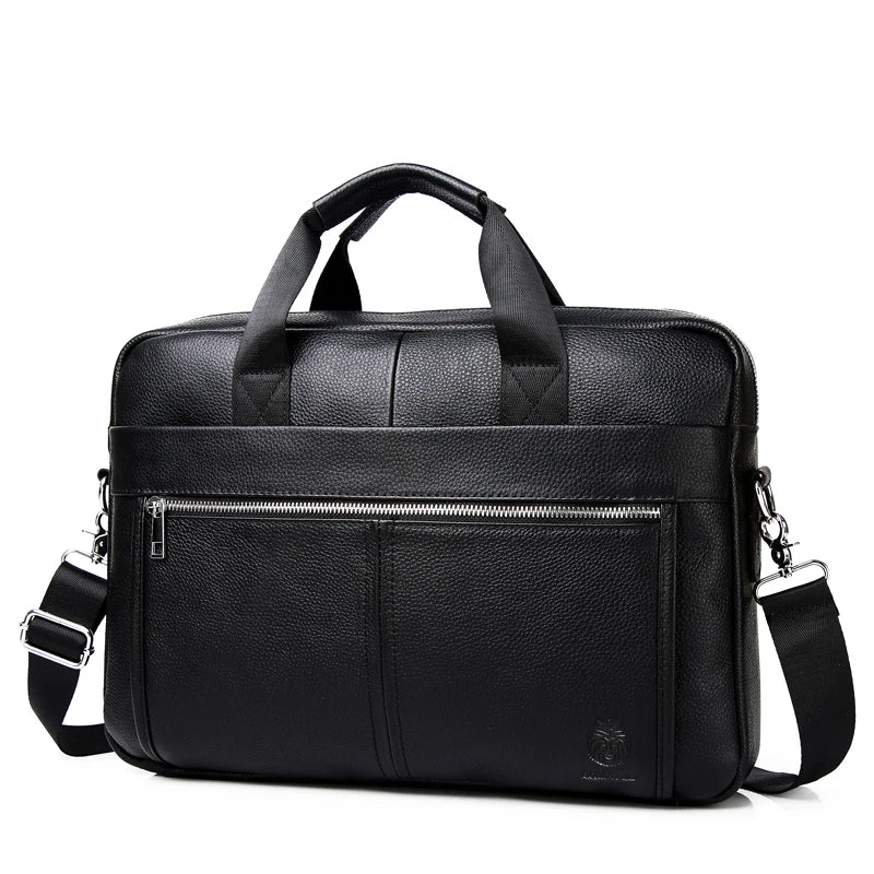 Genuine Cow Leather Men's Briefcase — Professional 15.6 Inch Laptop Bag