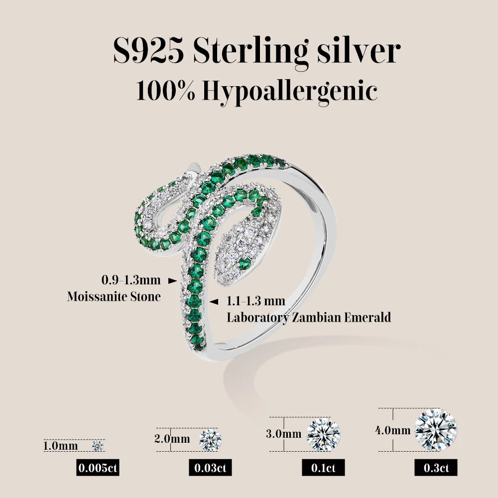 ATTAGEMS Snake Moissanite Ring — S925 Sterling Silver Luxury Jewelry