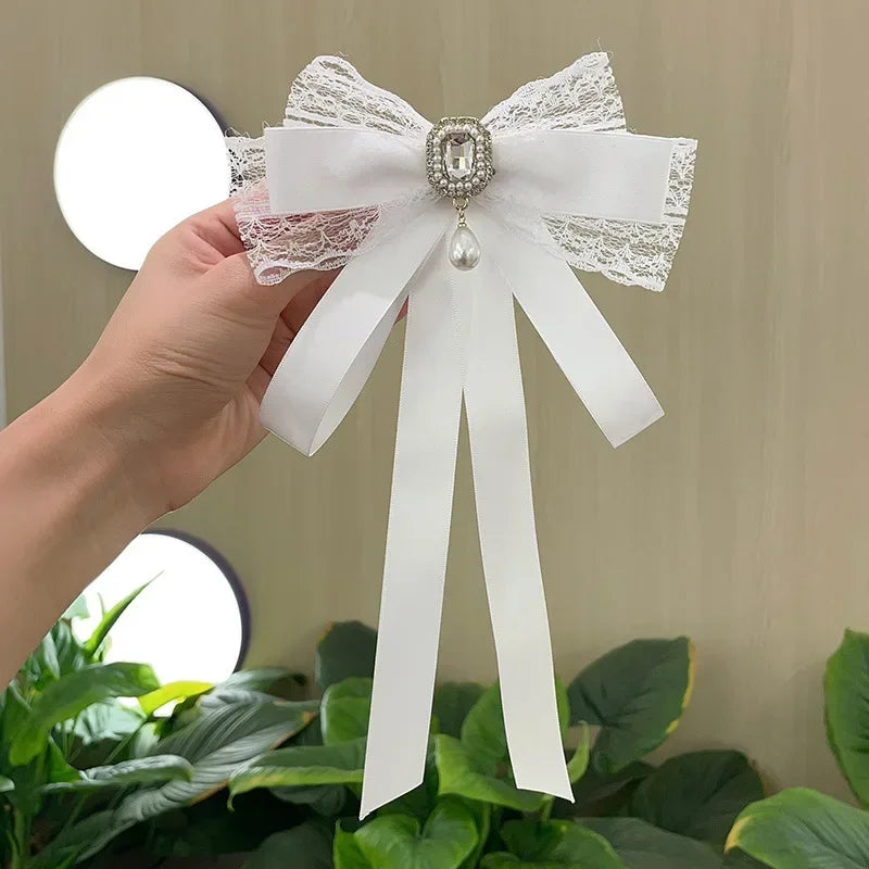i-Remiel Rhinestone Bowknot Brooch — Elegant Fabric Bow Tie Pin for Women