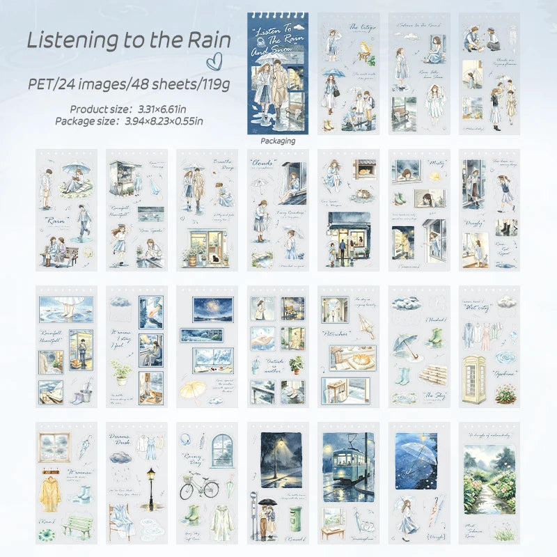 Winter Snow Scenery Sticker Sheets — 48 PET Die-Cut Decals for Scrapbooking
