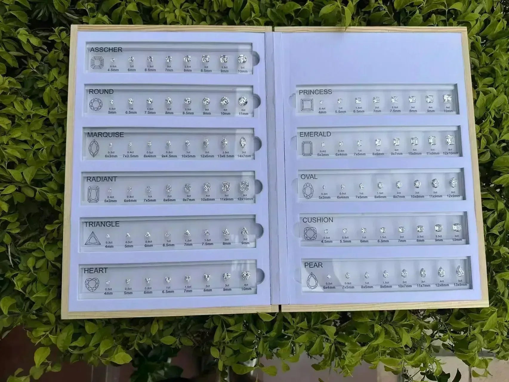 HMJ Gemstone Size Comparison Chart — Brilliant Cut Cubic Zirconia Tool