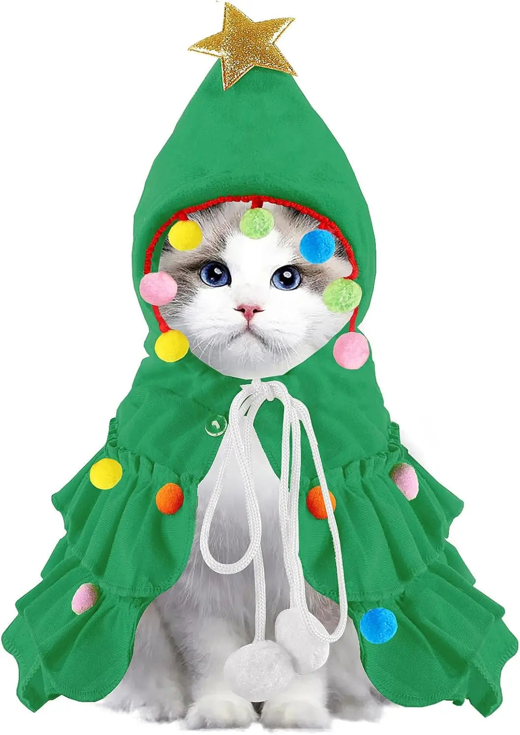 Christmas Tree Pet Cloak and Hat Set — Festive Green Holiday Costume