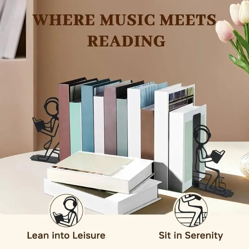 Metal Bookends Pair — Decorative Character Outline Design for Desk Organization
