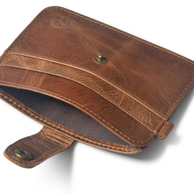 Men's Genuine Cow Leather Slim Wallet — Compact Card Holder & Coin Purse