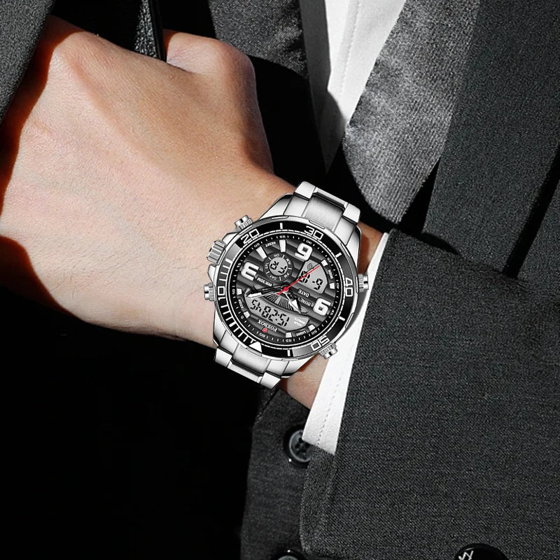 foxbox Men's Dual Display Watch — Luxury Quartz Analog-Digital Wristwatch