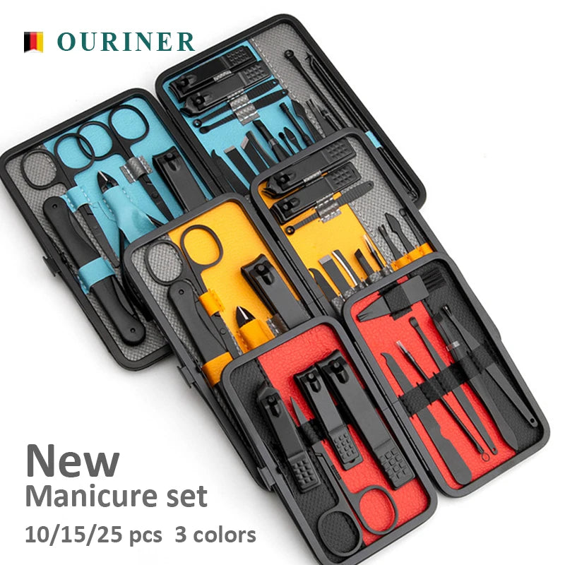 Professional Stainless Steel Manicure Set — Complete Nail Care Kit with Travel Case