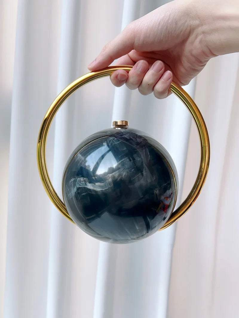 miflame Elegant Spherical Evening Clutch — Marble Texture Handbag with Electroplated Handle
