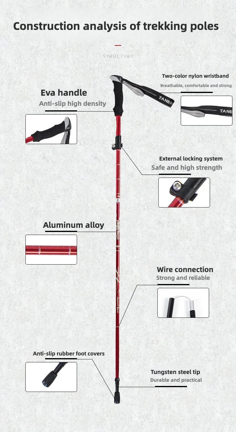 Aluminum Alloy Folding Hiking Stick — Lightweight Retractable Walking Pole