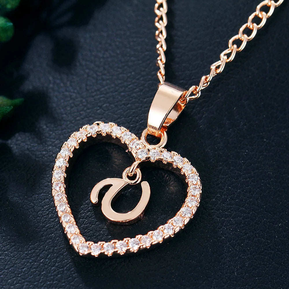 Customizable Initial Heart Pendant Necklace — Zircon Accented Jewelry