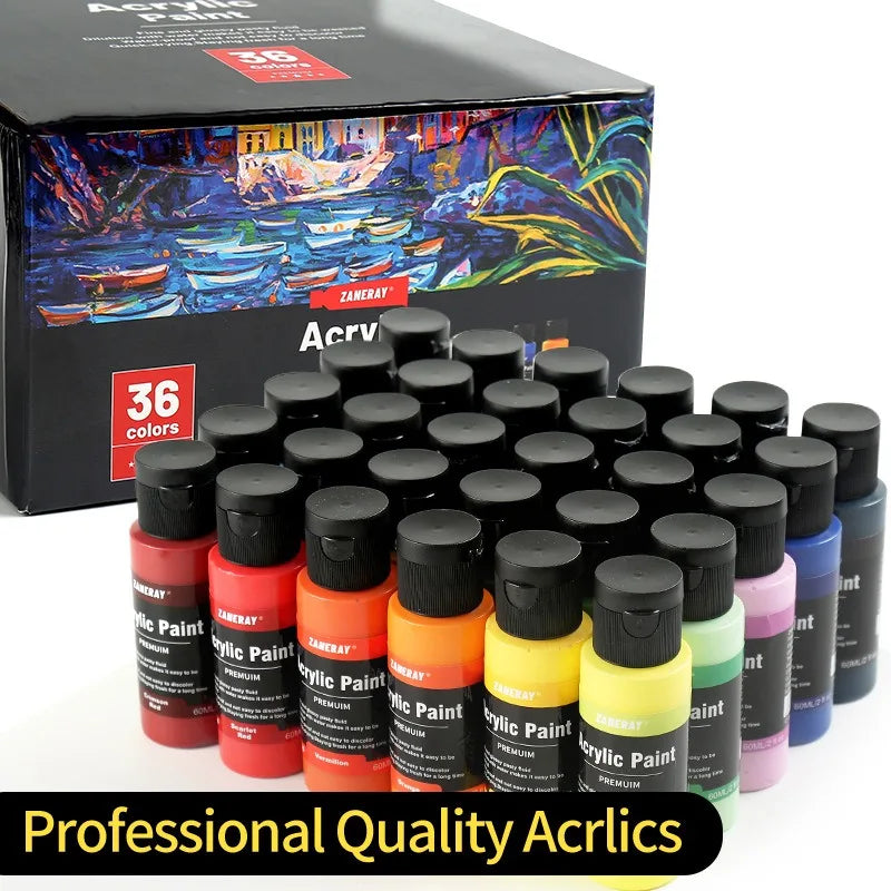Acrylic Paint Pigment Set — Waterproof Professional Art Supplies, 24 or 36 Colors