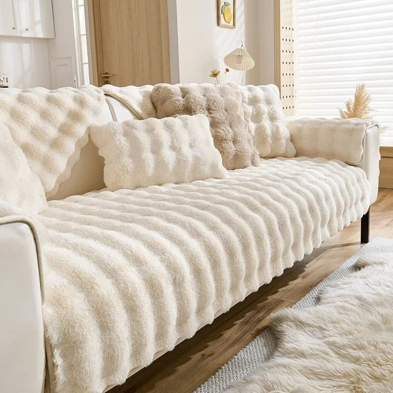 Plush Rabbit Sofa Cushion — Warm Non-Slip Padded Seat Cover