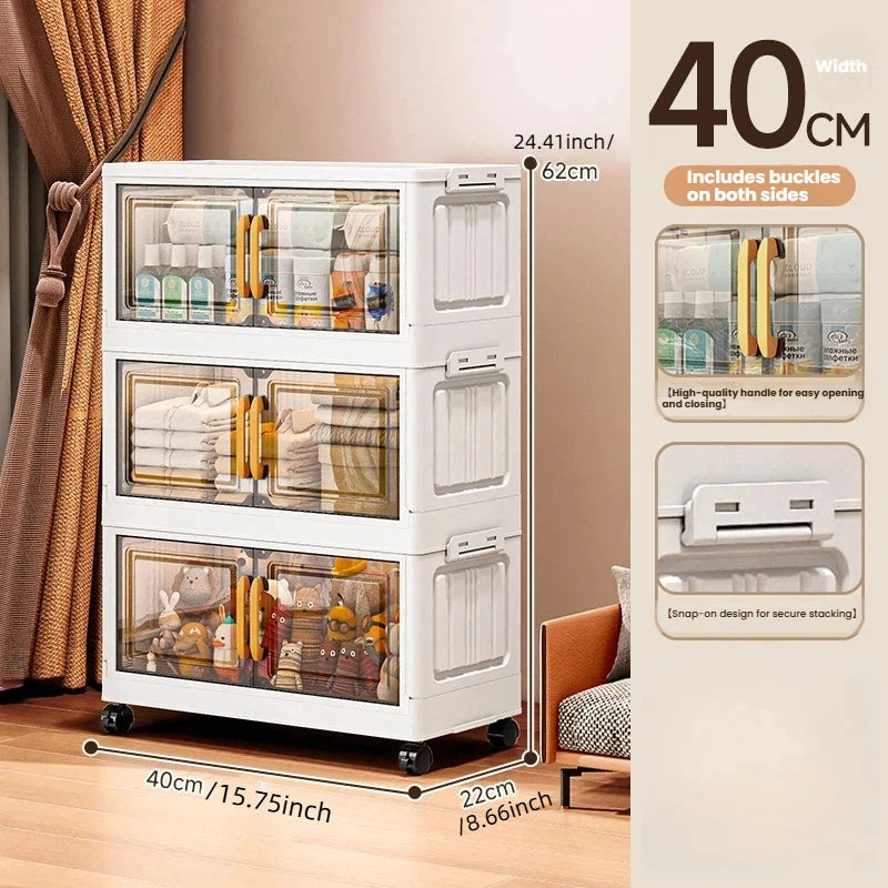 Foldable Double-Door Storage Cabinet — Space-Saving Floor Standing Organizer
