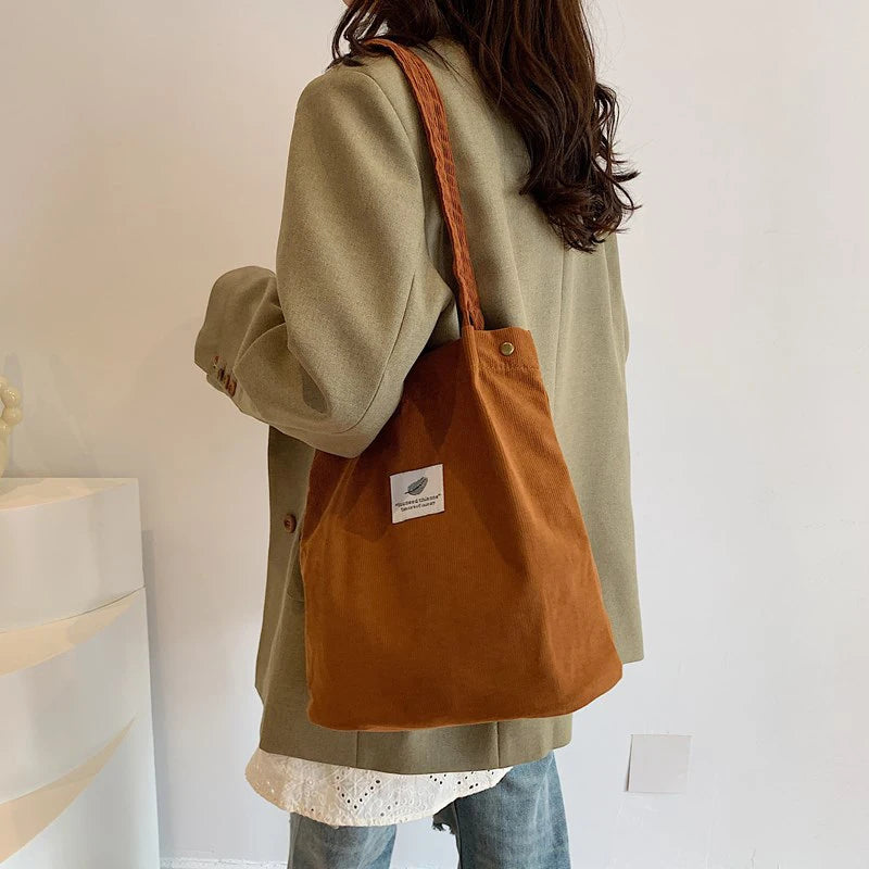Yogodlns Corduroy Shoulder Bag — Large Capacity Casual Tote for Travel