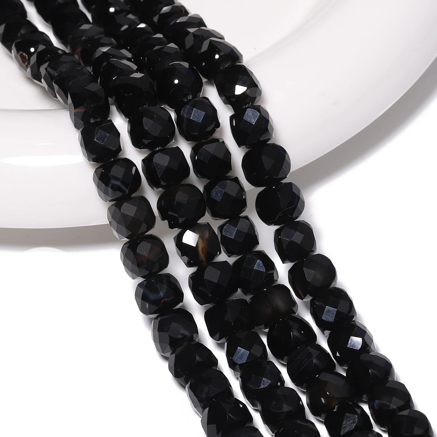 Kuoyu Black Stripe Onyx Cube Beads — Faceted Natural Stone Square Spacers