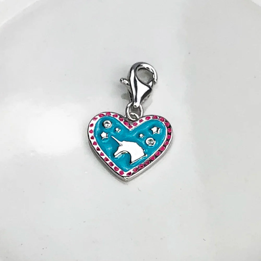 Thaddaeus Blue Heart Unicorn Charm — 925 Sterling Silver Dangle Pendant