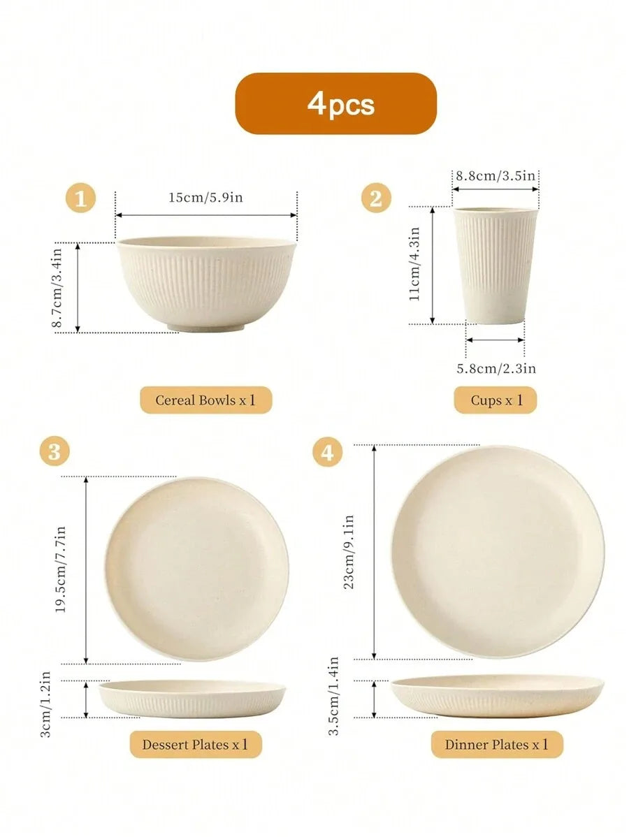 Reusable Plastic Dinnerware Set — Lightweight Plates, Bowls & Cups, Beige