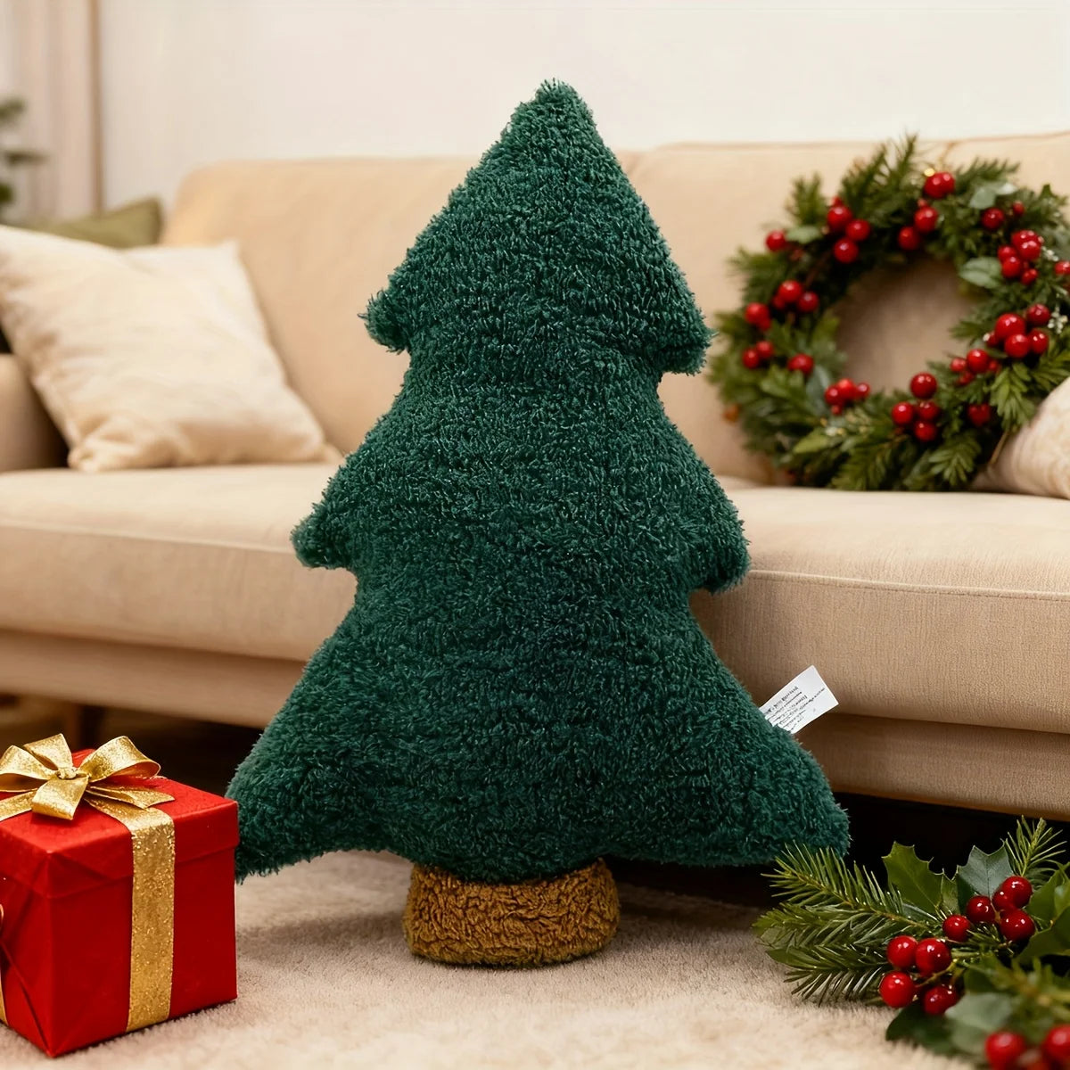 1pc Plush Christmas Tree Throw Pillow Cushion – Soft Xmas Tree Pillow Decoration for Home, Sofa and Holiday Display