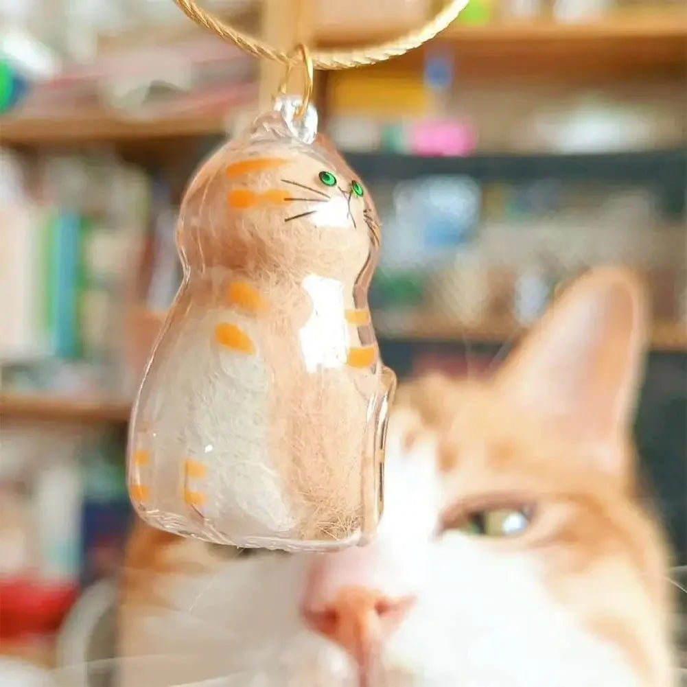 Cat Shaped Memorial Keepsake Charm — Pet Hair Storage Keychain Pendant