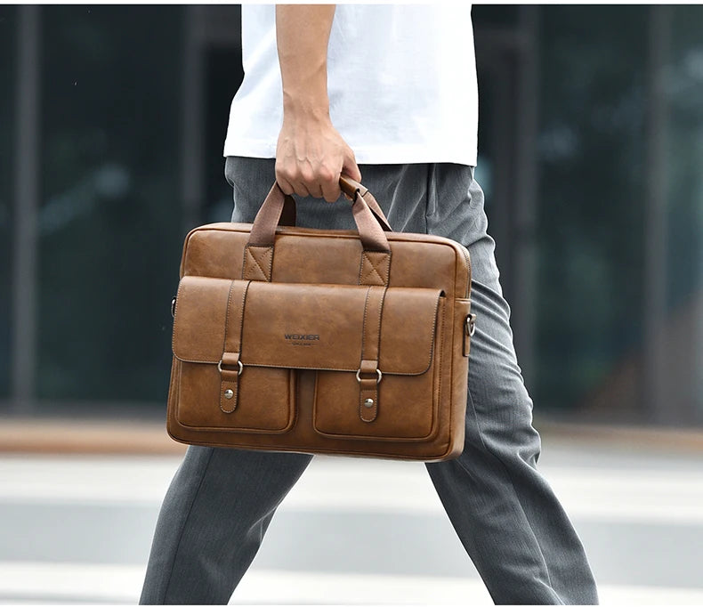 weixier Men's Business Briefcase — PU Leather Laptop Messenger Bag