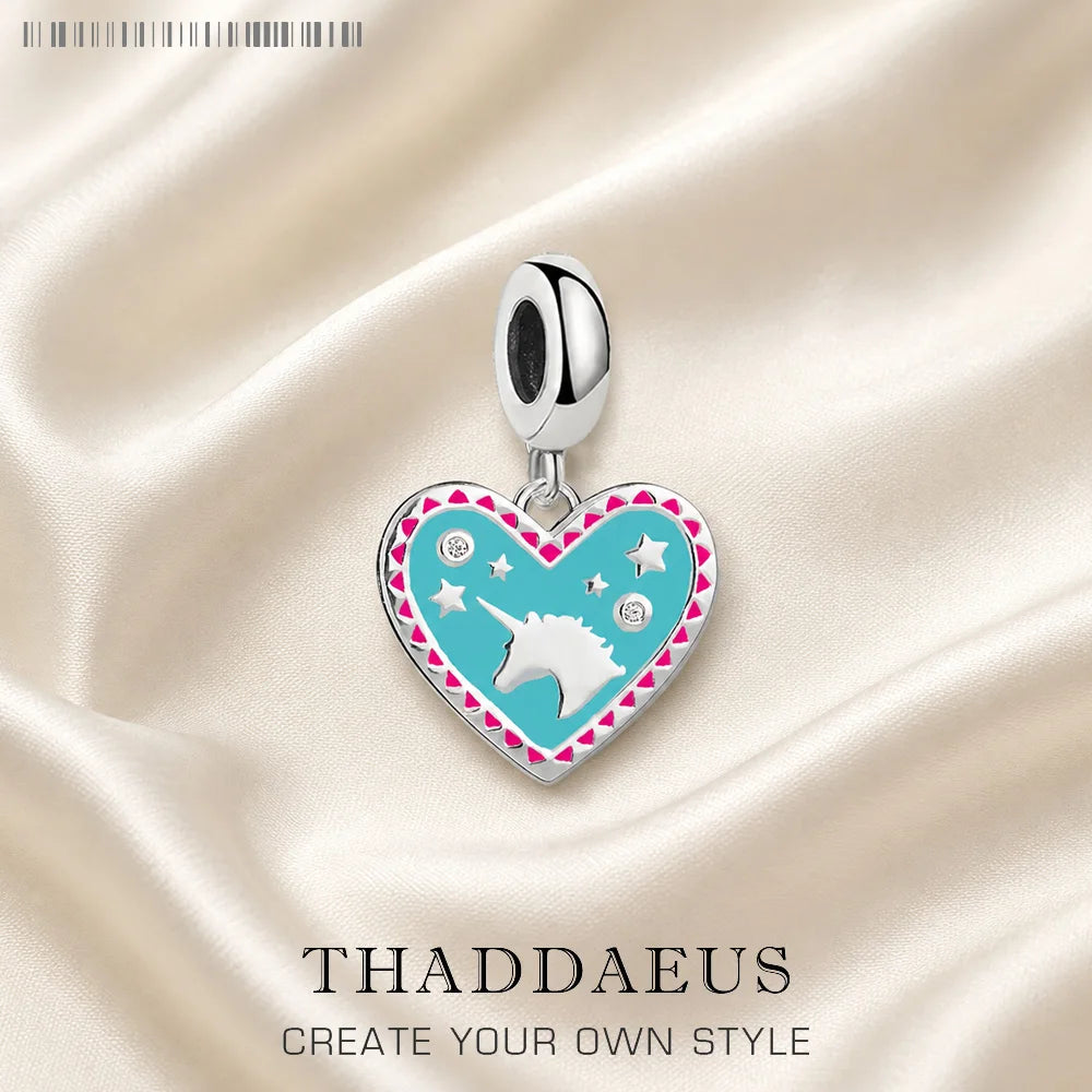 Thaddaeus Blue Heart Unicorn Charm — 925 Sterling Silver Dangle Pendant