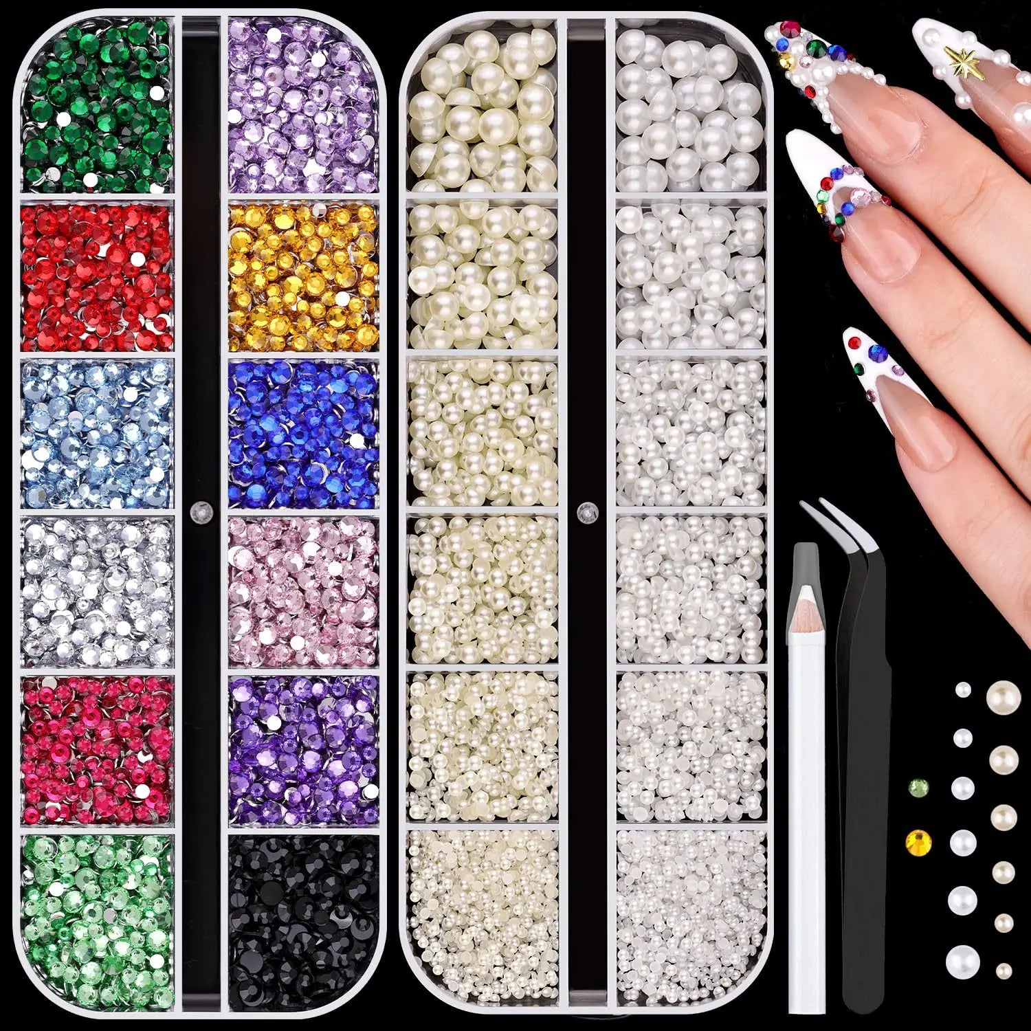 NamPhuong Nail Rhinestones Set — Multi-Color Crystal Gems with Tools
