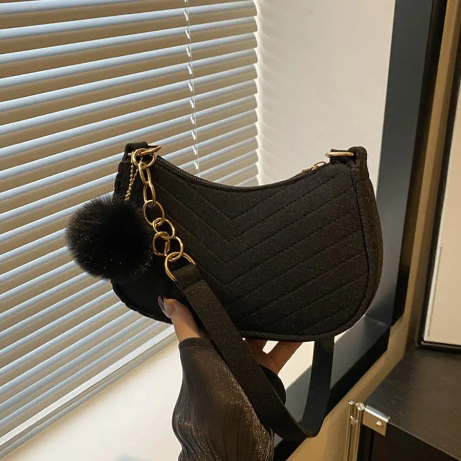 Mini Felt Shoulder Bag — Stylish Underarm Handbag with Pom-Pom Detail