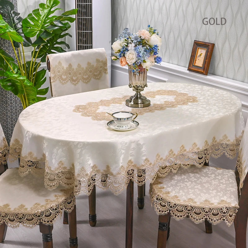 BATTILO Oval Macrame Lace Tablecloth — Embroidered Floral Dining Decor