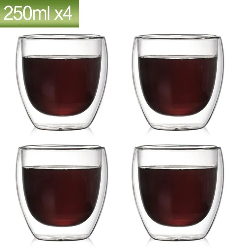 Double Wall Glass Cup Set — Heat Resistant Handmade Drinkware