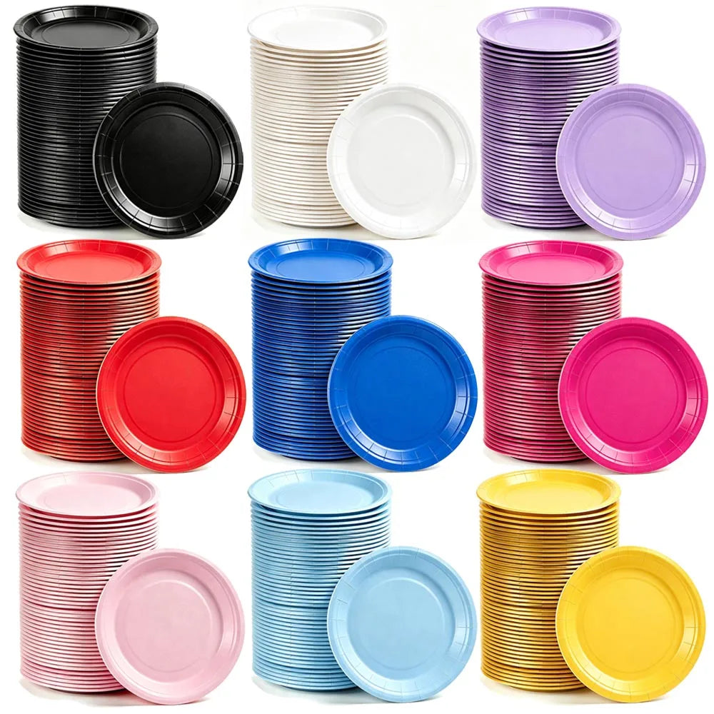 Solid Color Paper Plates — Disposable 7-Inch Party Tableware