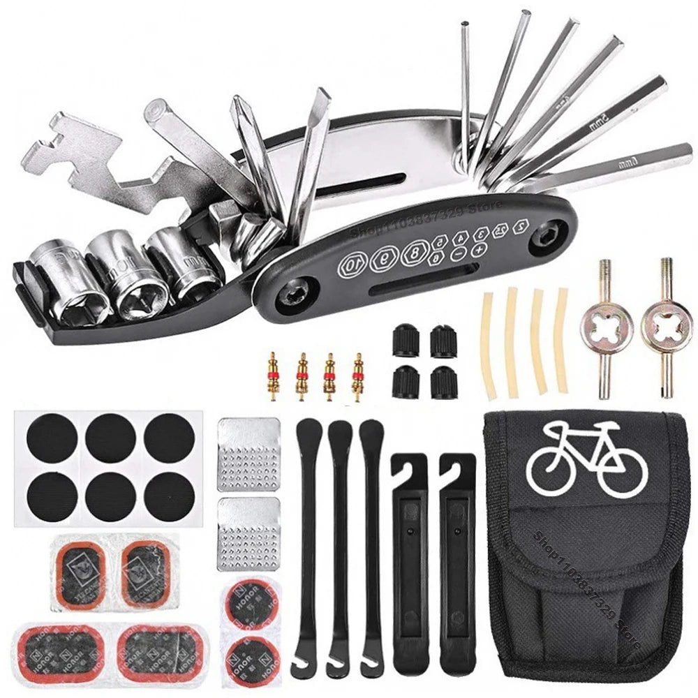 Bicycle Repair Tool Kit — Portable Multi-Function Set with Pump