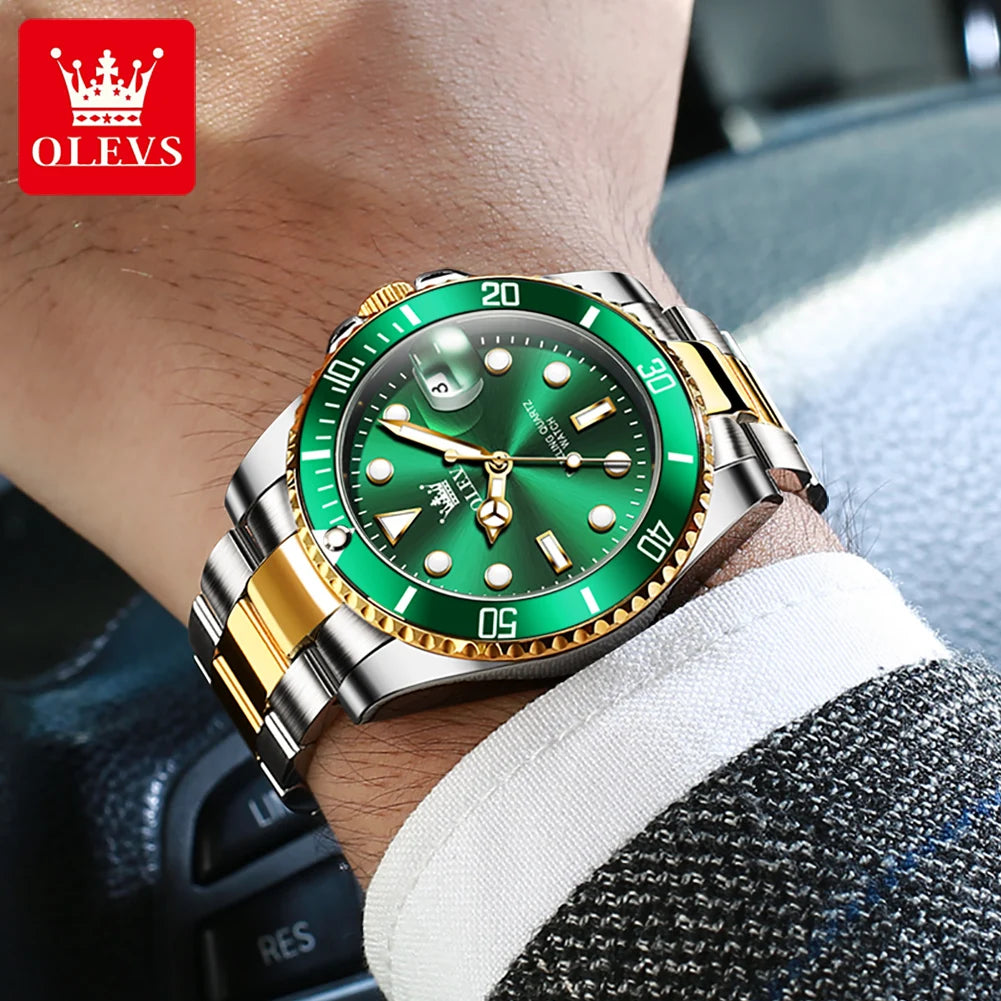 OLEVS 5885 Men's Quartz Watch — Stainless Steel Luxury Style with Auto Date