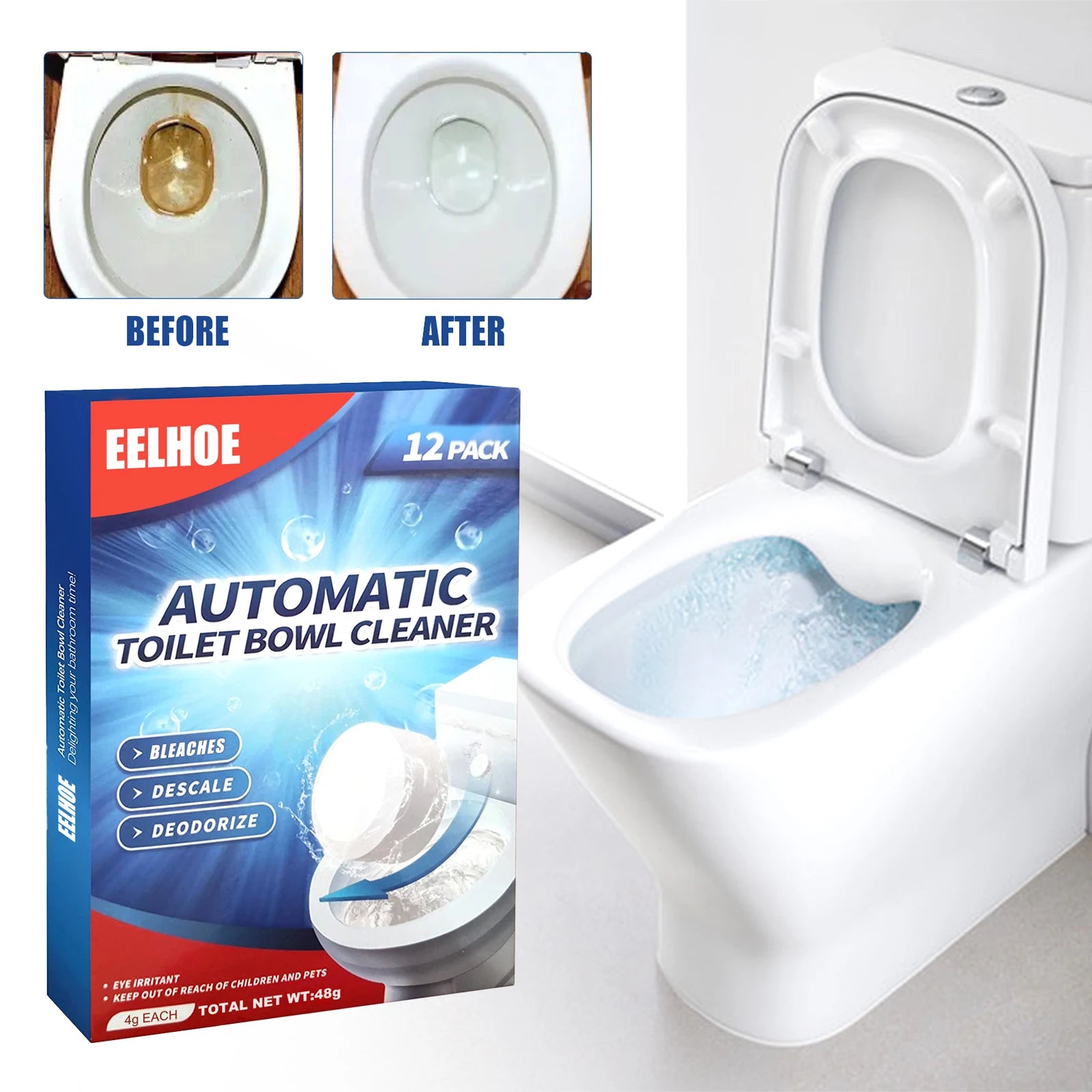 eelhoe Effervescent Toilet Cleaning Tablets — Fast Stain & Odor Removal