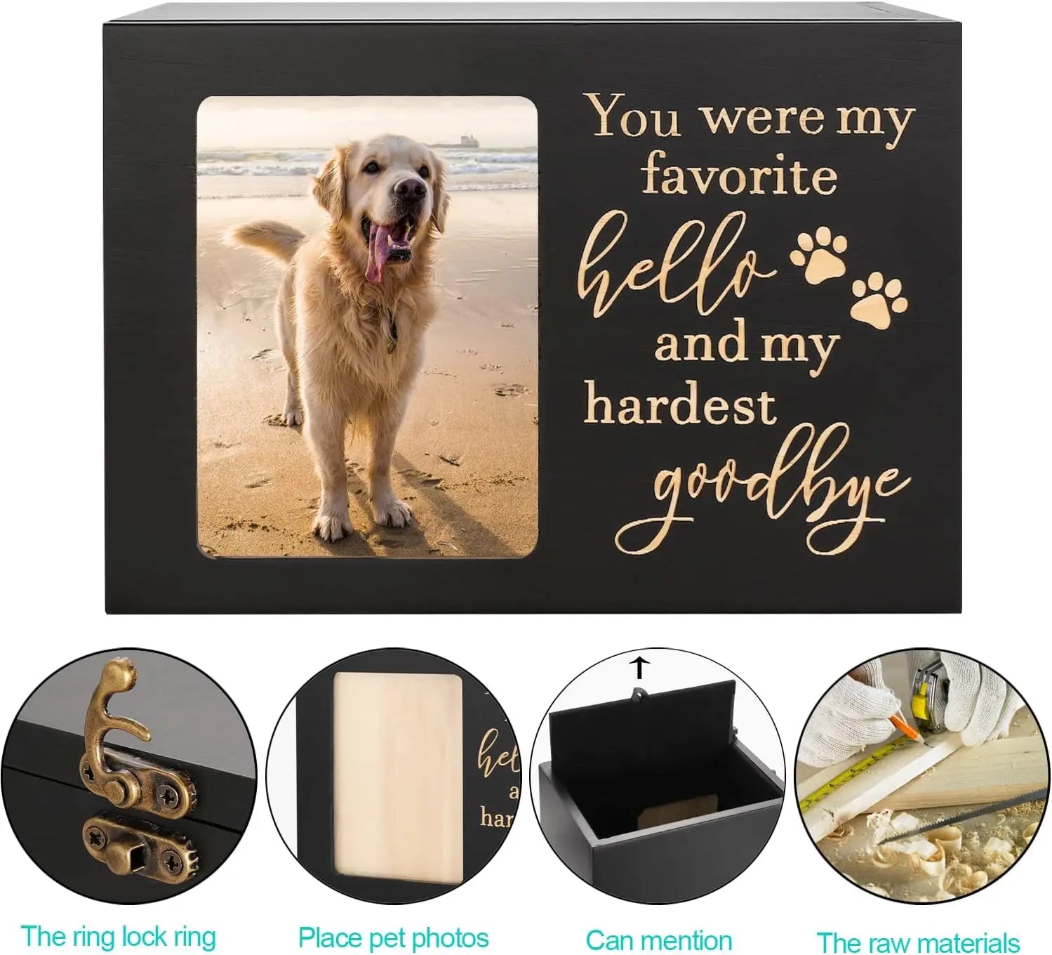 Wooden Pet Memorial Urn — Keepsake Memory Box with Photo Frame