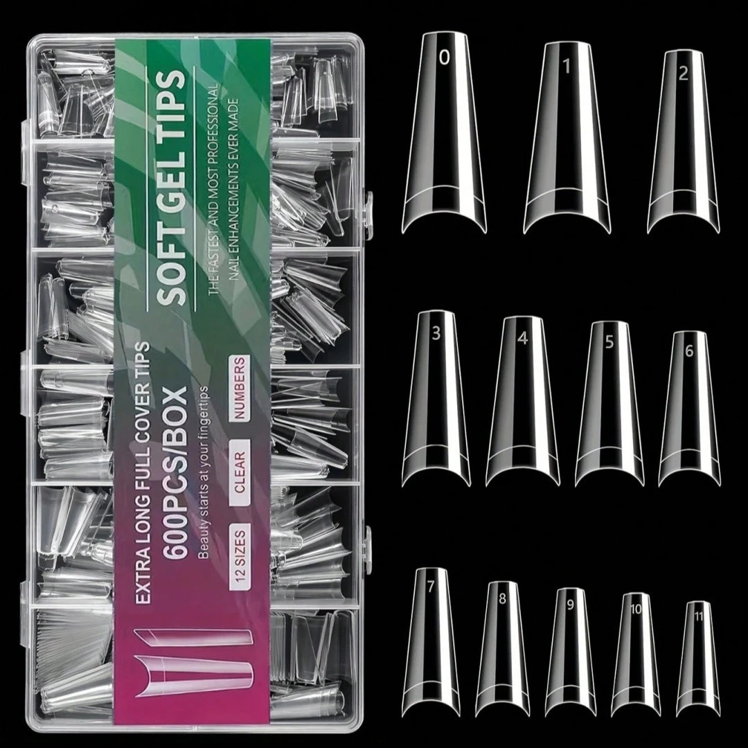 Half Cover Coffin Nail Tips — Professional French Style Acrylic Tips
