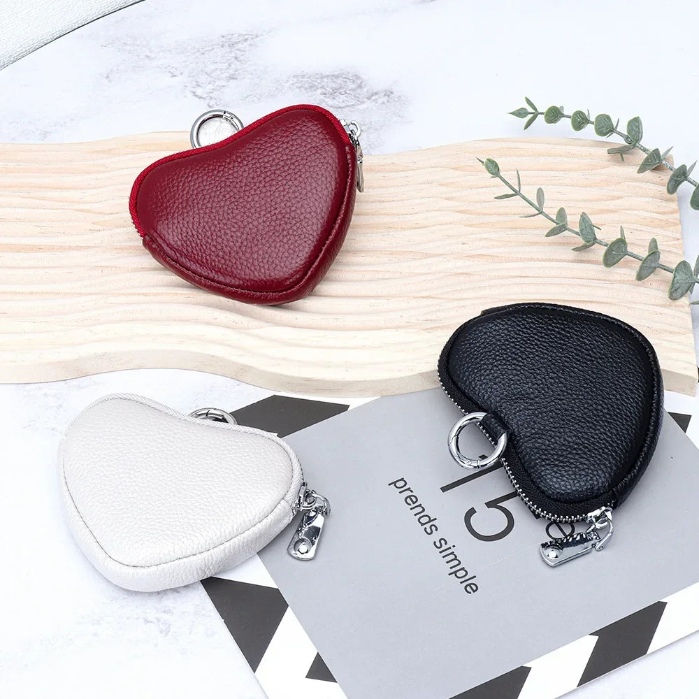 cicicuff Heart Shaped Leather Coin Purse — Small Cosmetic & Jewelry Organizer