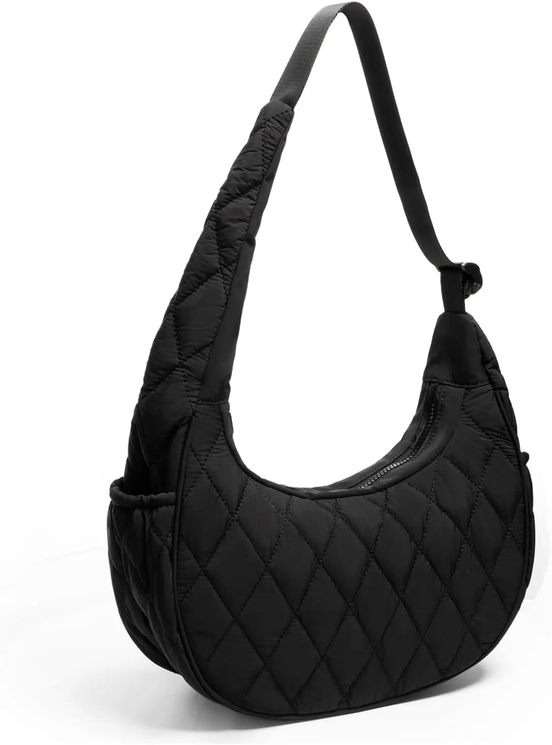 Quilted Puffer Crescent Shoulder Bag — Stylish Nylon Hobo Handbag