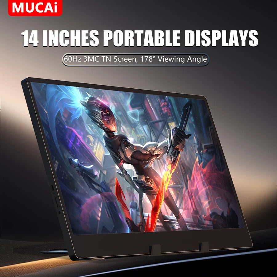 MUCAI 14 Inch Portable Monitor — Slim WLED Display for Laptops