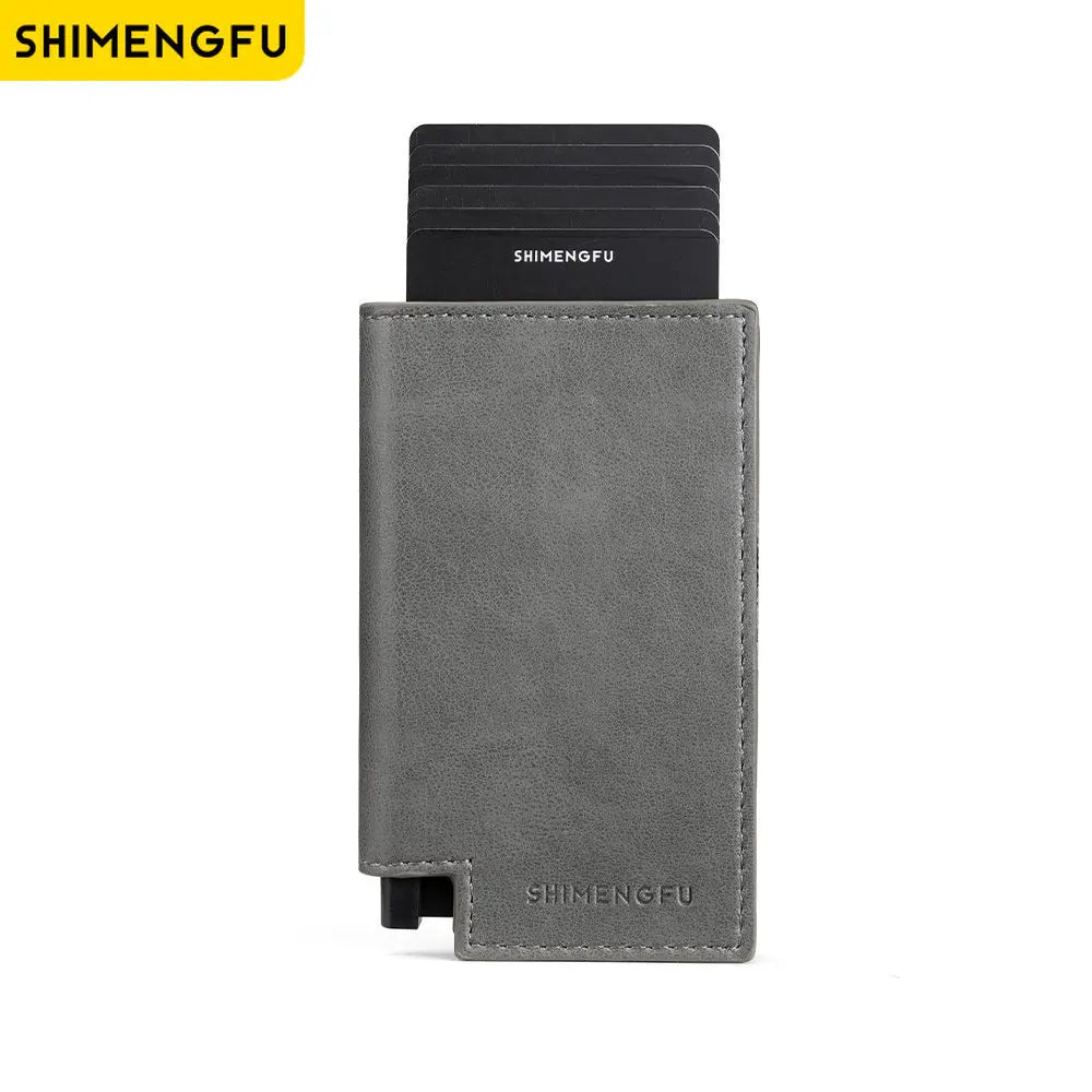 SHIMENGFU Slim RFID Card Holder — Minimalist Leather Wallet & Money Clip