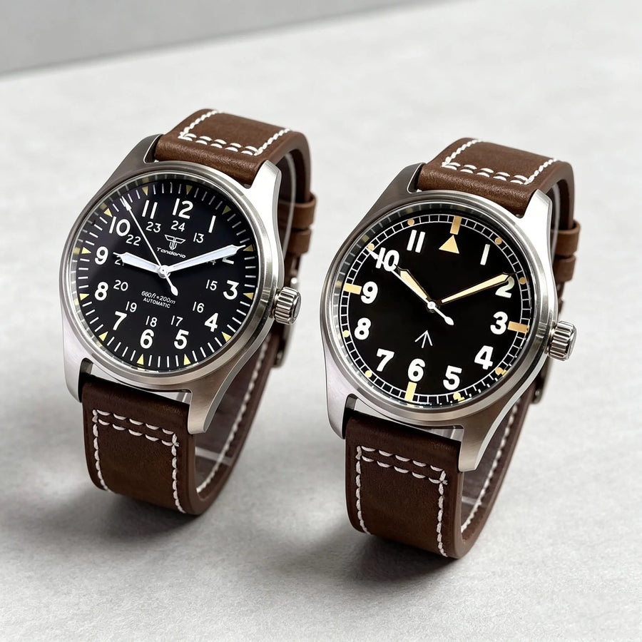 Tandorio Men's Automatic Dive Pilot Watch — 39mm Stainless Steel & Sapphire Crystal